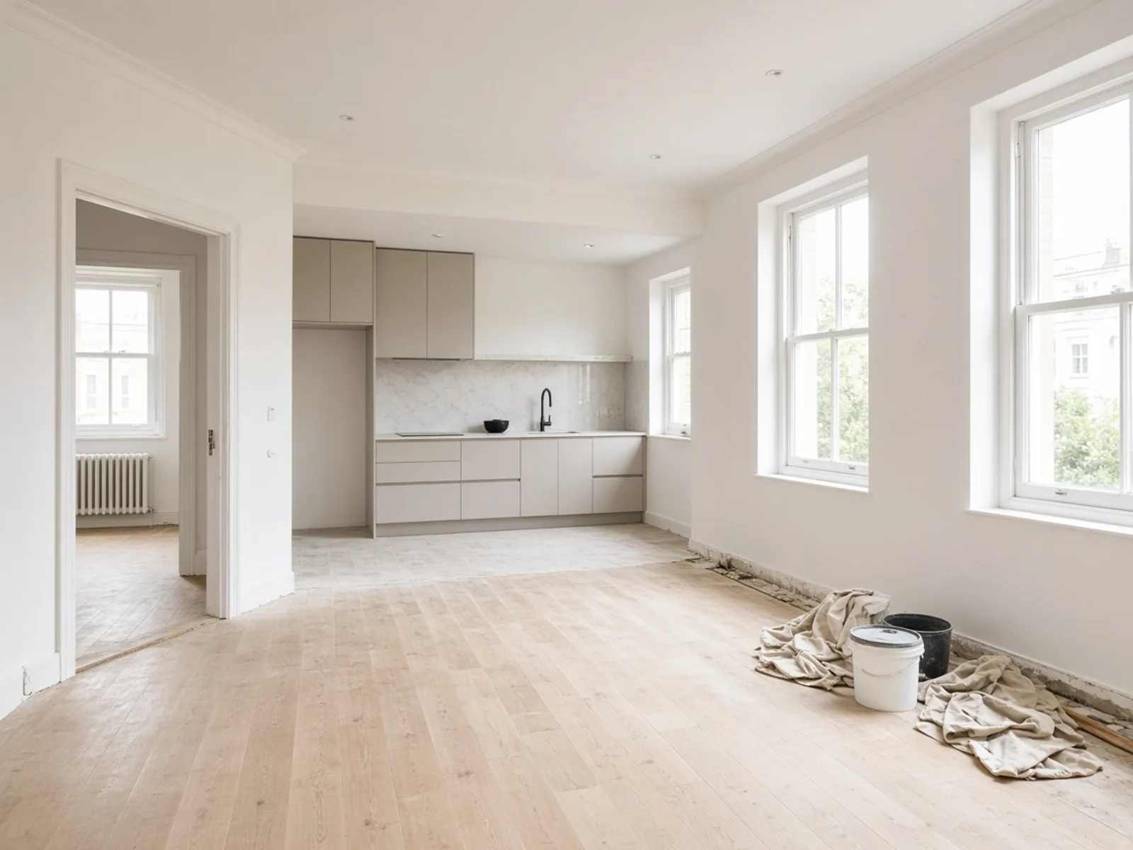 Verbouwde woonkamer in aanbouw